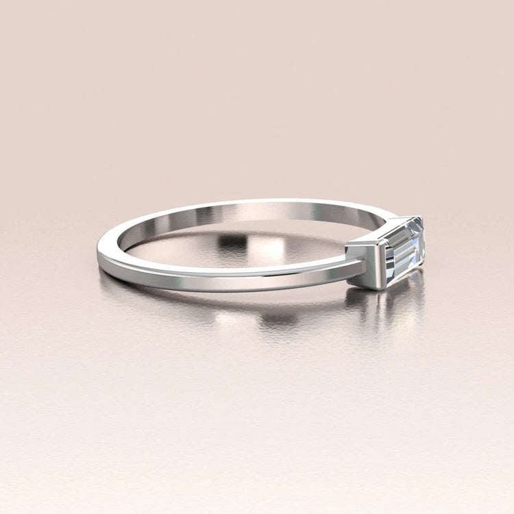 14k Gold Tiny Sideways Horizontal Crystal Baguette Ring
