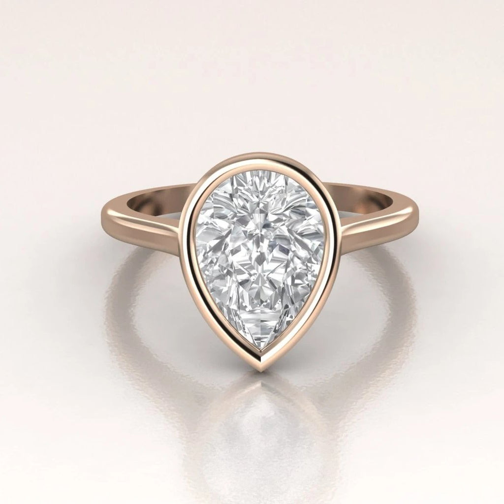 14K Rose Gold Pear Shape Moissanite Minimalist Bezel Set Solitaire Engagement Ring