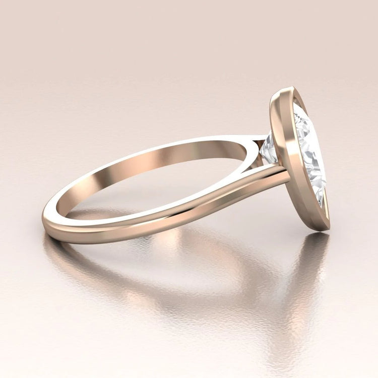 14K Gold Pear Shape Moissanite Minimalist Bezel Set Solitaire Engagement Ring
