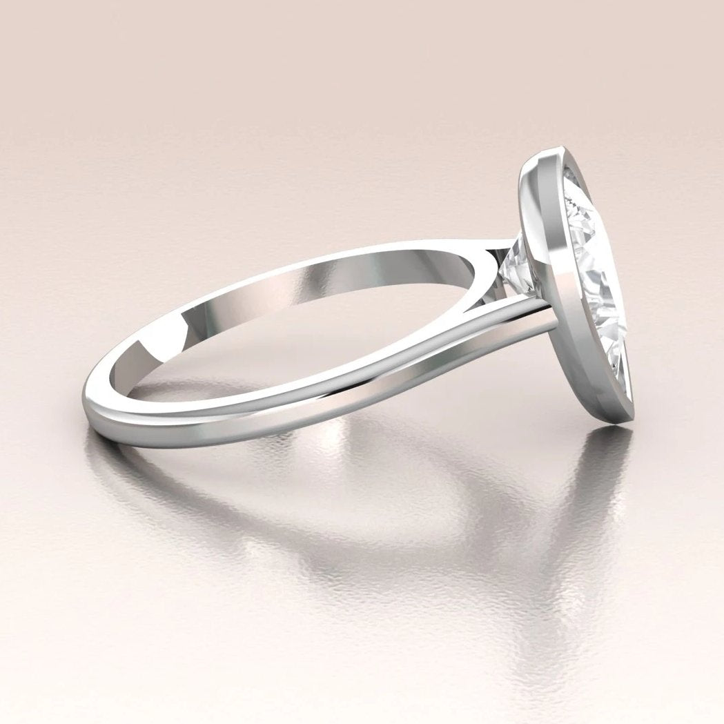 14K Gold Pear Shape Moissanite Minimalist Bezel Set Solitaire Engagement Ring