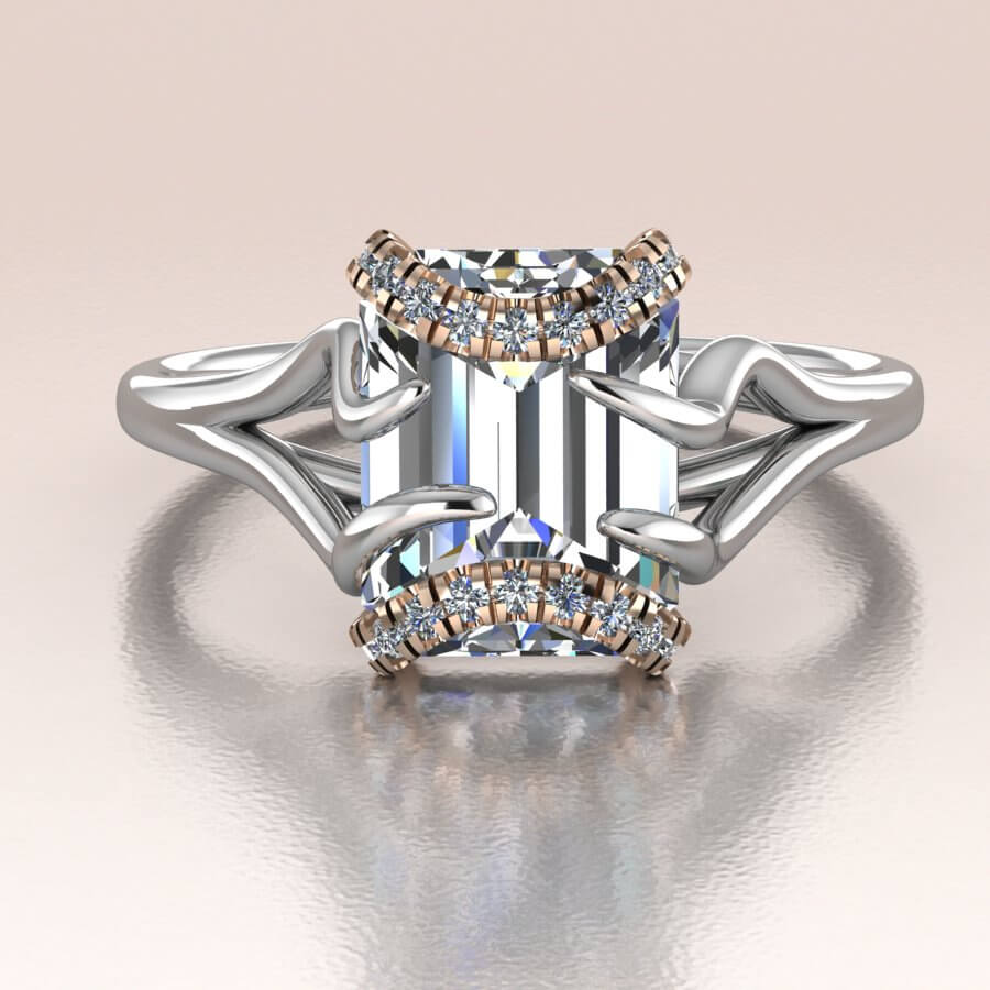 White Gold Emerald Cut Diamond Moissanite Engagement Ring