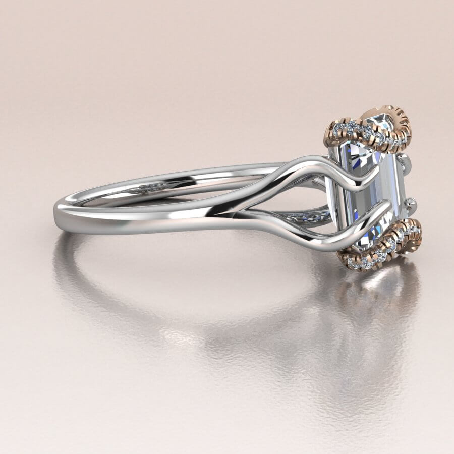 White Gold Emerald Cut Diamond Moissanite Engagement Ring