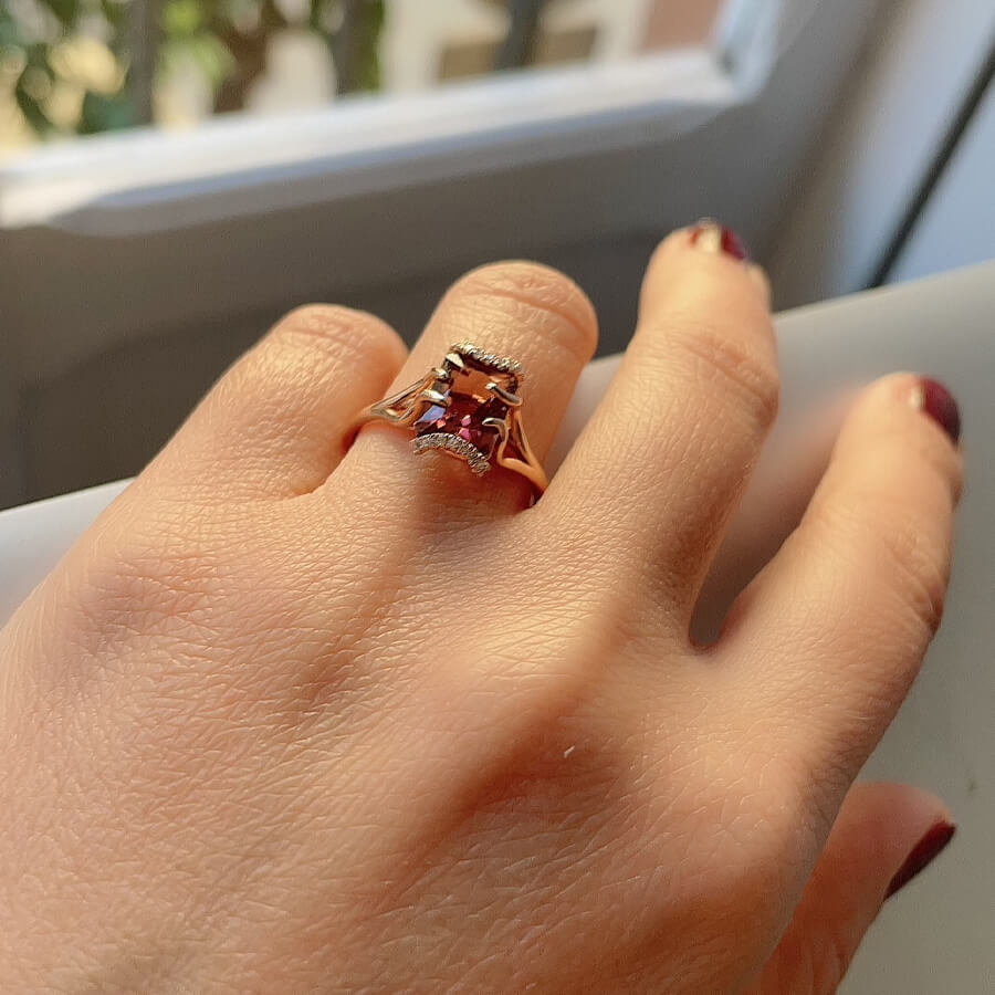 Crimson Crest 14K Rose Gold Emerald Cut Tourmaline Engagement Ring S