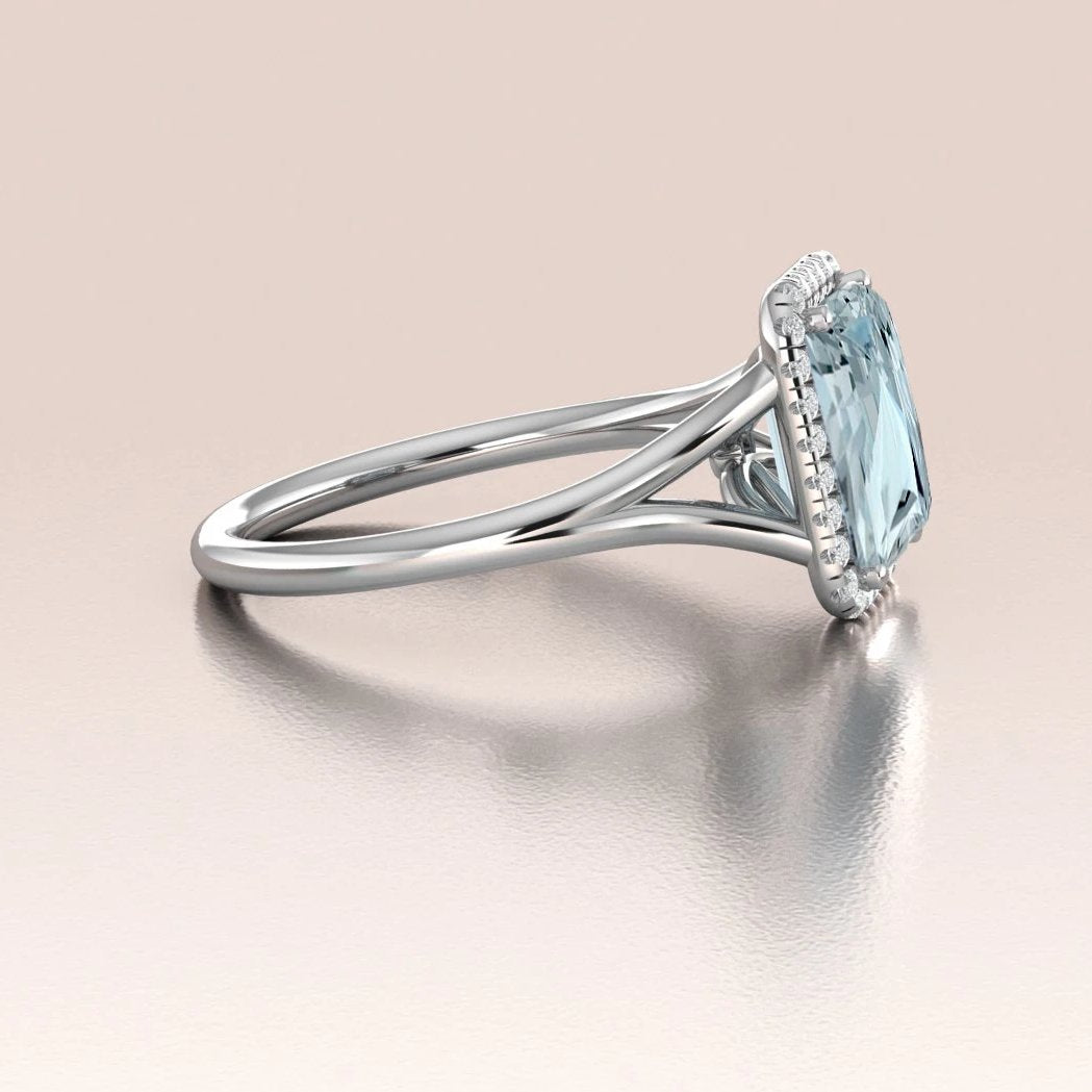 DAHLIA - 14K White Gold Emerald Cut Aquamarine Engagement Ring
