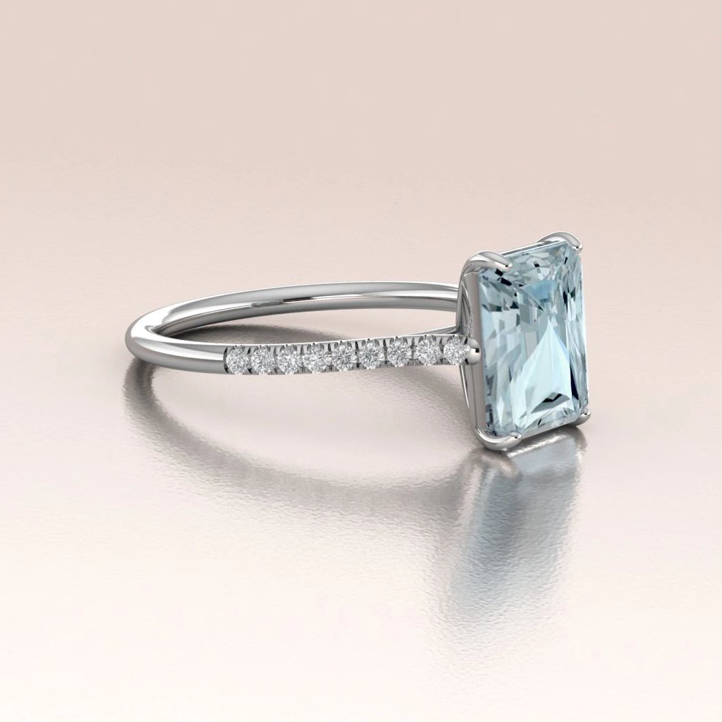 14k White Gold Emerald Cut Aquamarine Engagement Ring
