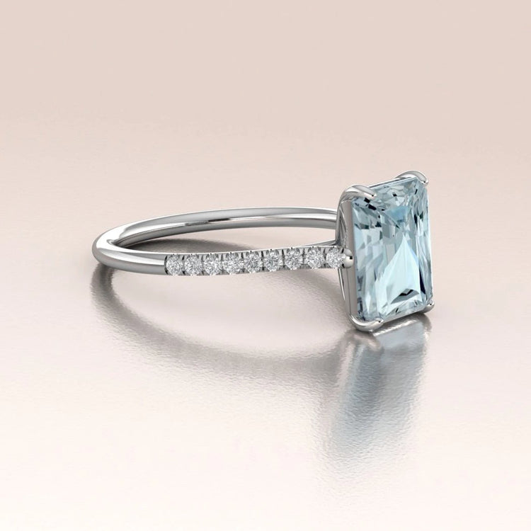 14k White Gold Emerald Cut Aquamarine Engagement Ring
