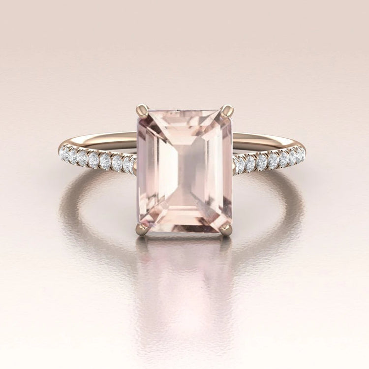 LIONNA - 14K Rose Gold Emerald Cut Morganite Engagement Ring with Diamonds
