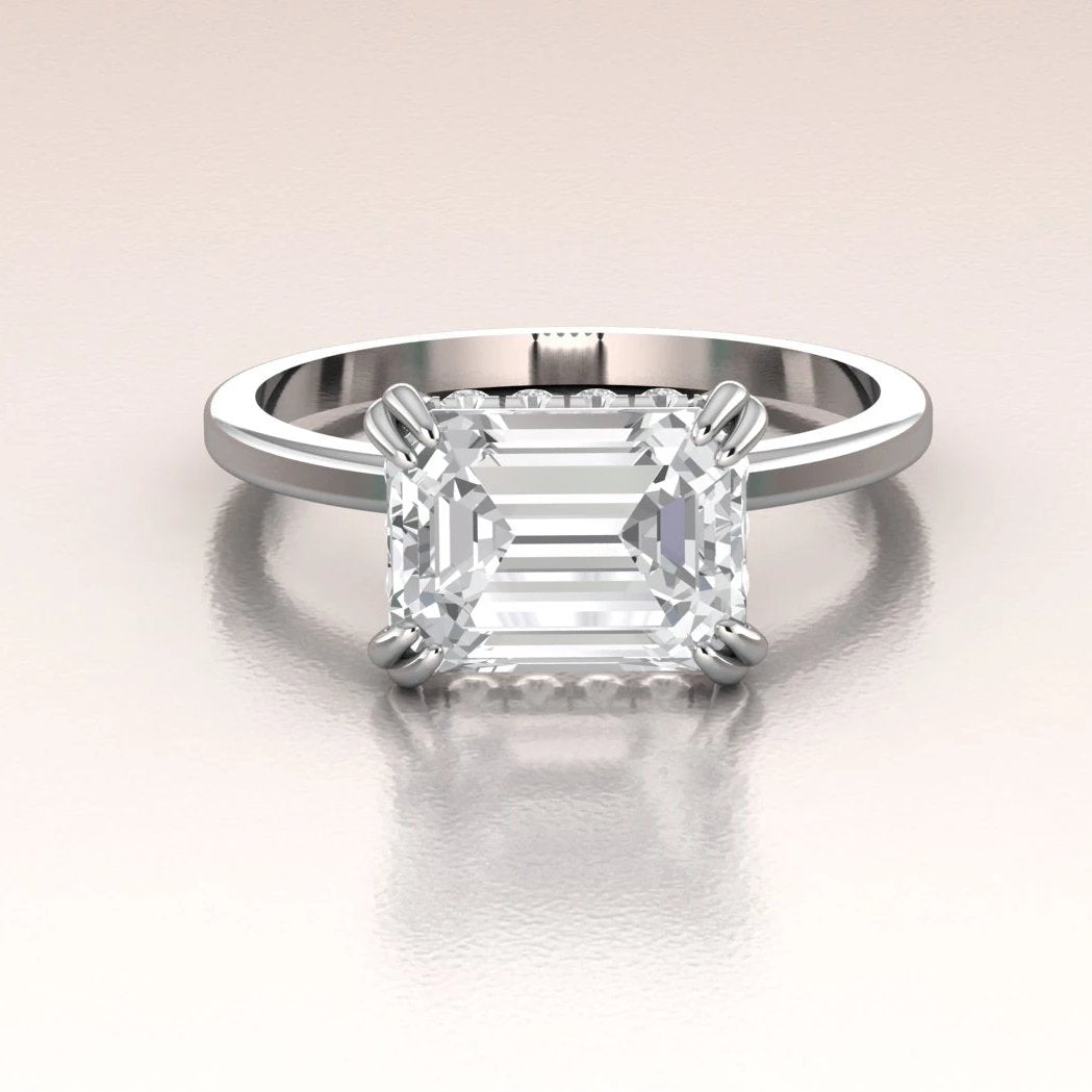 14K Gold Emerald Cut Moissanite Solitaire Engagement Ring