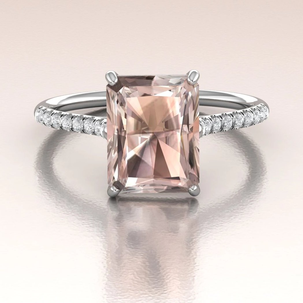 Cushion Morganite Engagement Ring In 18k White Gold With Diamond Halo