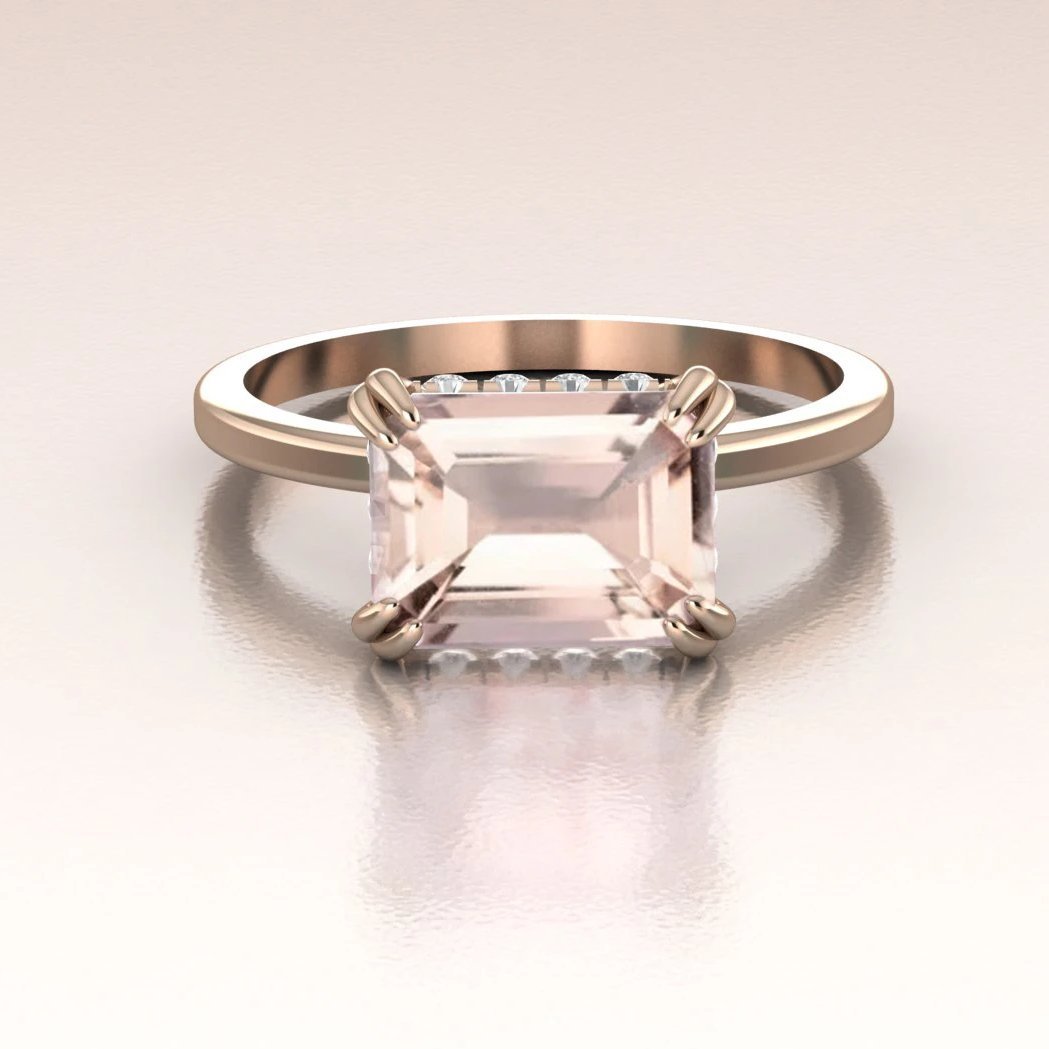 14K Gold Emerald Cut Moissanite Solitaire Engagement Ring
