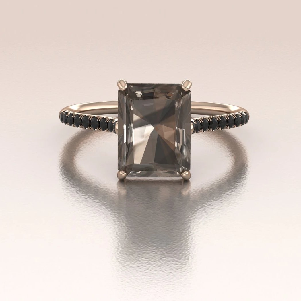 14K Rose Gold Emerald Cut Smoky Quartz Engagement Ring