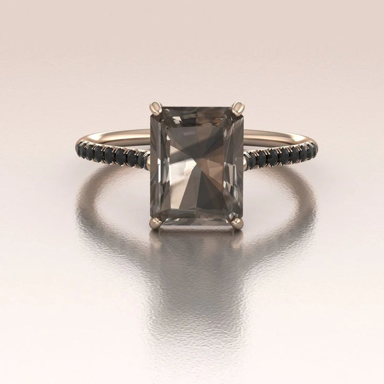 14K Rose Gold Emerald Cut Smoky Quartz Engagement Ring
