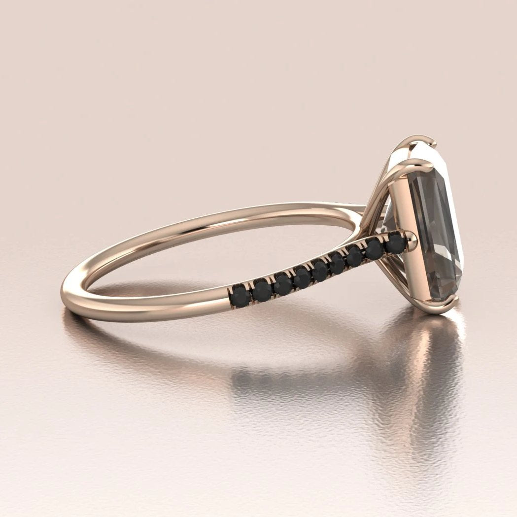 14K Rose Gold Emerald Cut Smoky Quartz Engagement Ring