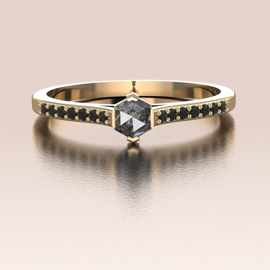 kleuring collegegeld globaal 14K Gold Unique Salt and Pepper Hexagon Diamond Ring – ANTOANETTA