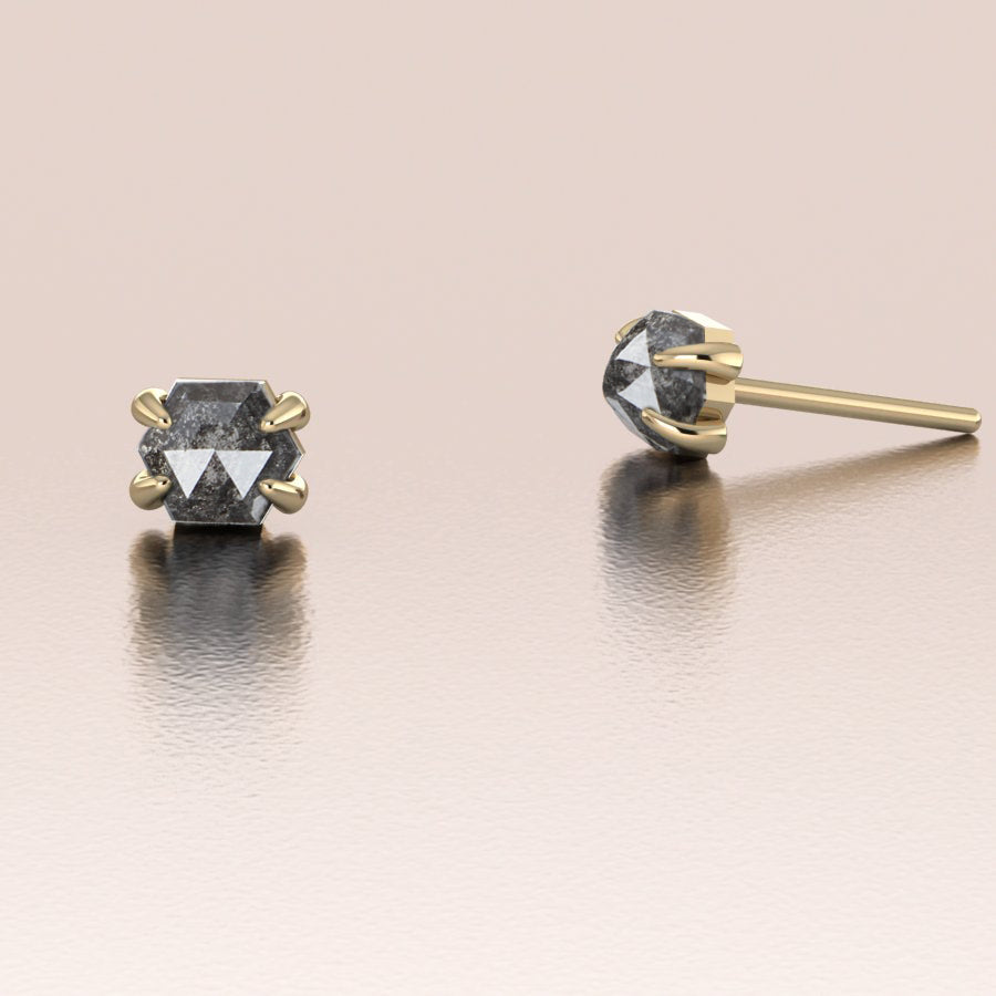 14K Gold Unique Salt and Pepper Hexagon Earrings