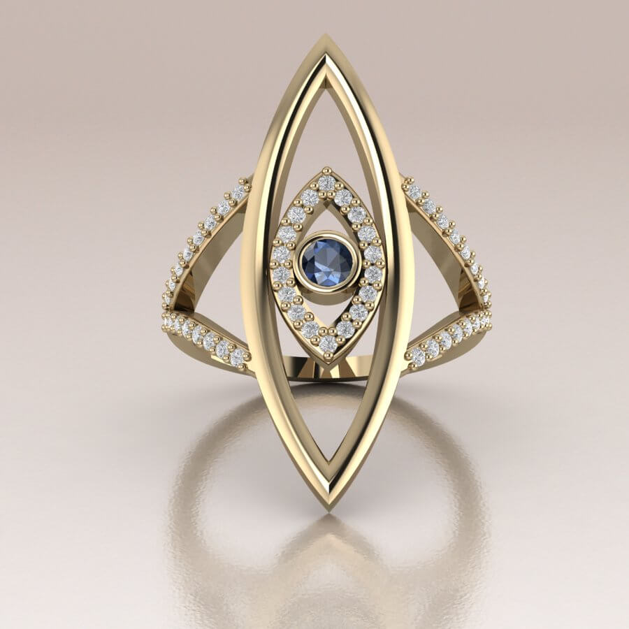 Dainty Mother of Pearl Evil Eye Ring in Copper – Buddha Blossom Jewels