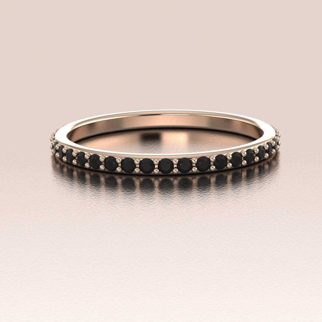 14K Rose Gold Band Black Diamonds Pave Band