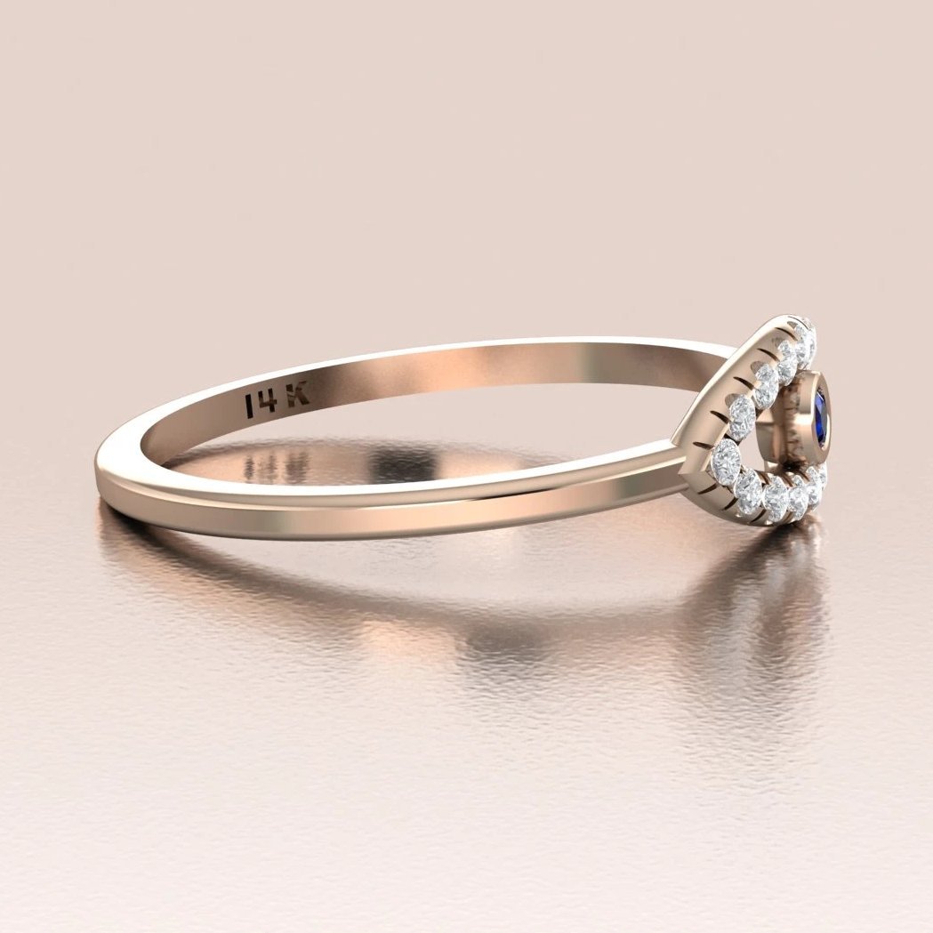 14K Gold Diamond Evil Eye Blue Sapphire Ring
