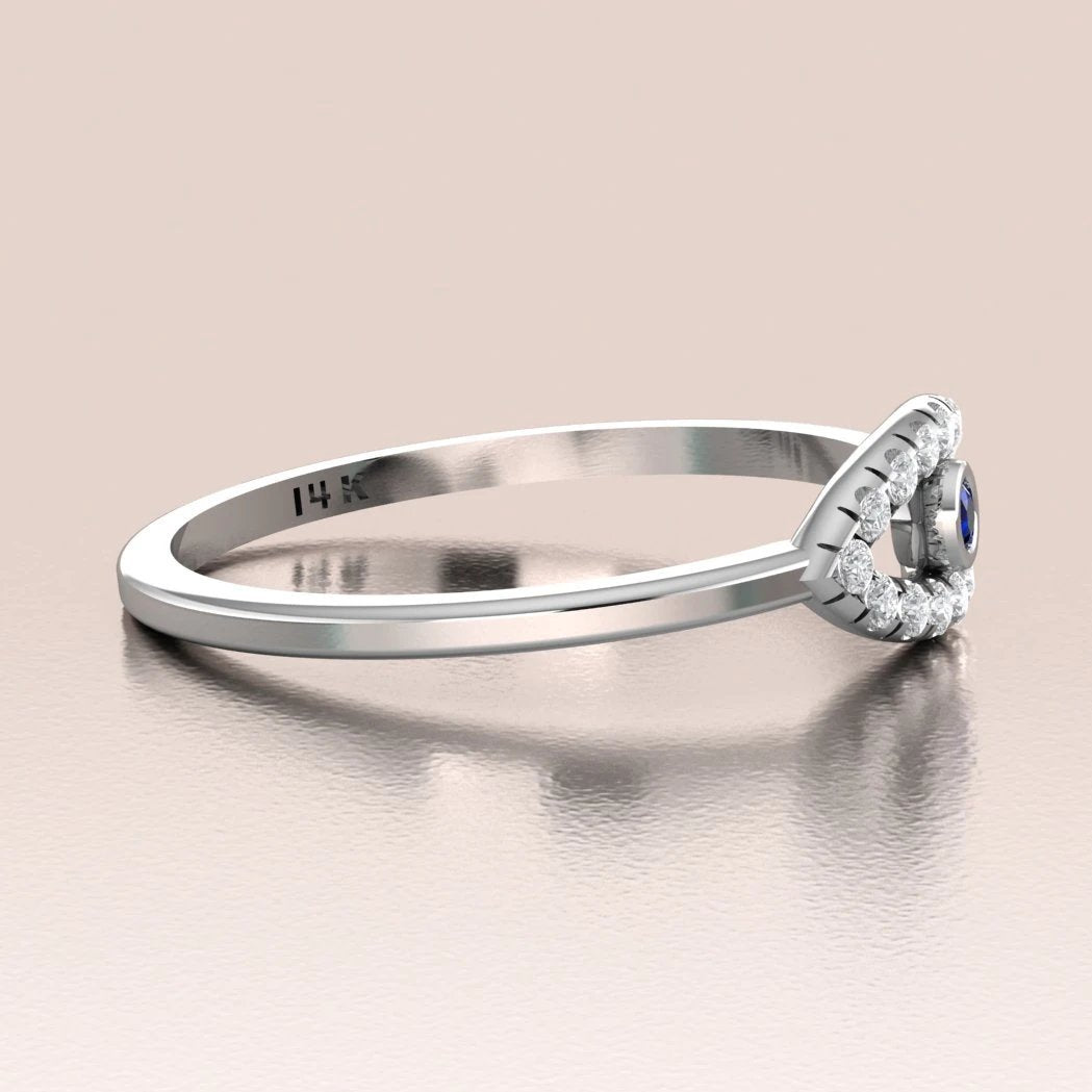 14K Gold Diamond Evil Eye Blue Sapphire Ring
