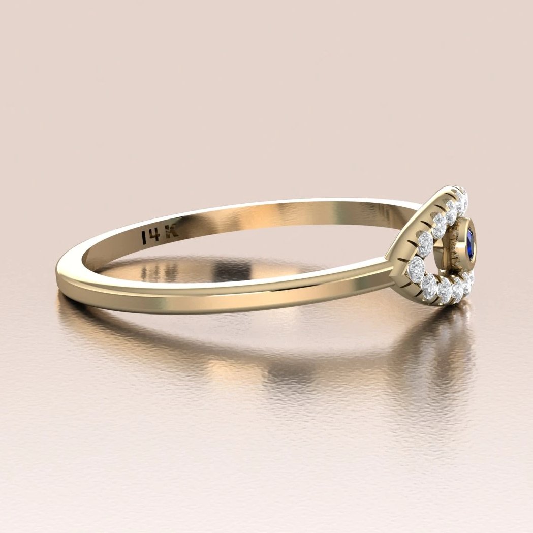 14K Gold Diamond Evil Eye Blue Sapphire Ring
