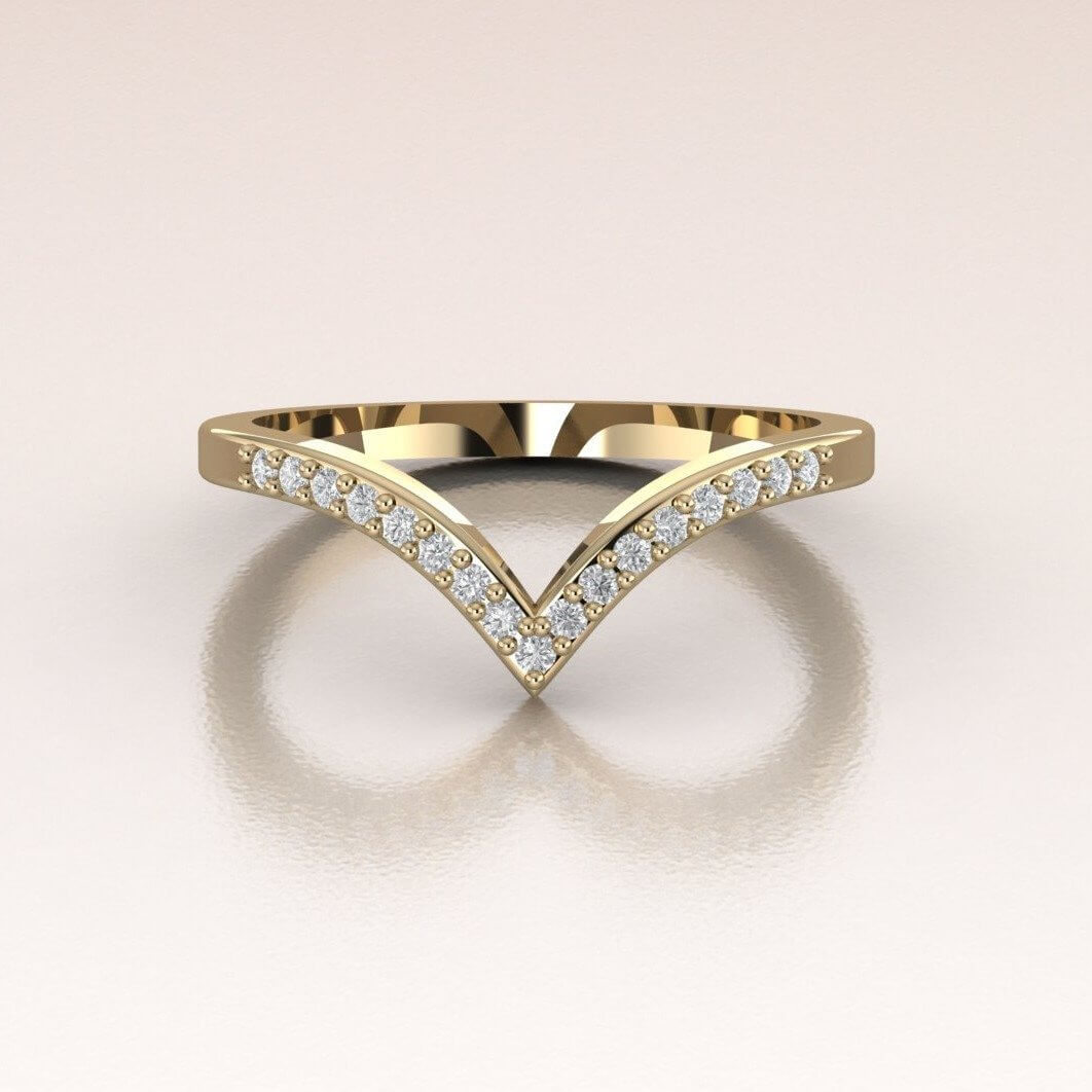 V Shape Ring Solid 14k Yellow Gold Band CZ Curve Right Hand Stylish Two Row  Polished Finish , Size 9 - Walmart.com