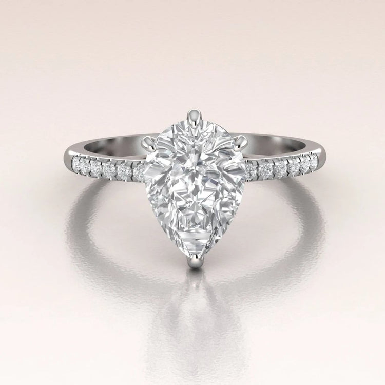 14K White Gold Solitaire Pear Moissanite Diamond Engagement Ring
