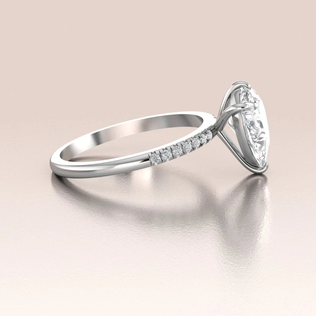 14K White Gold Solitaire Pear Moissanite Diamond Engagement Ring
