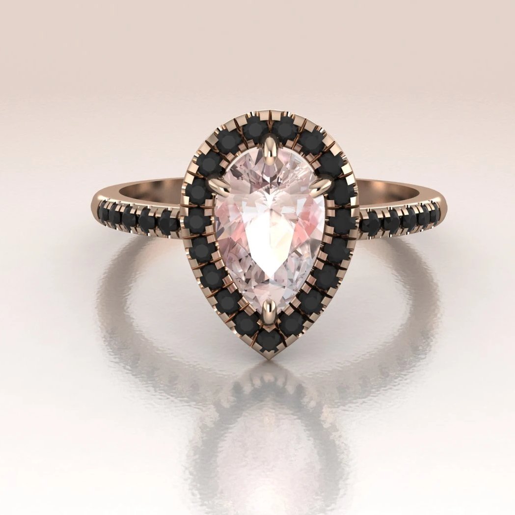 14K Rose Gold Black Diamond Pear Shaped Ring