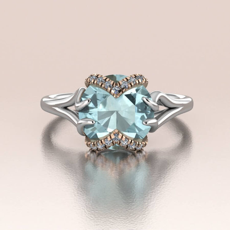 Round Aquamarine Engagement Ring