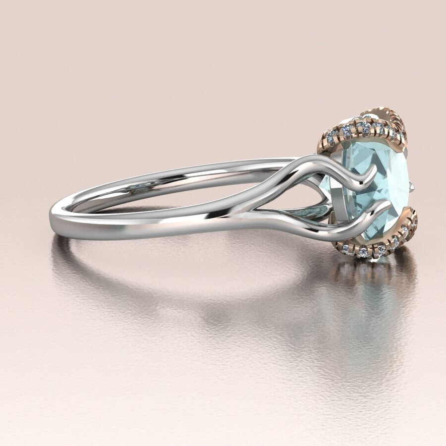 Round Aquamarine Engagement Ring