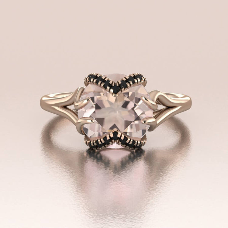 Round Morganite Black Diamonds Engagement Ring