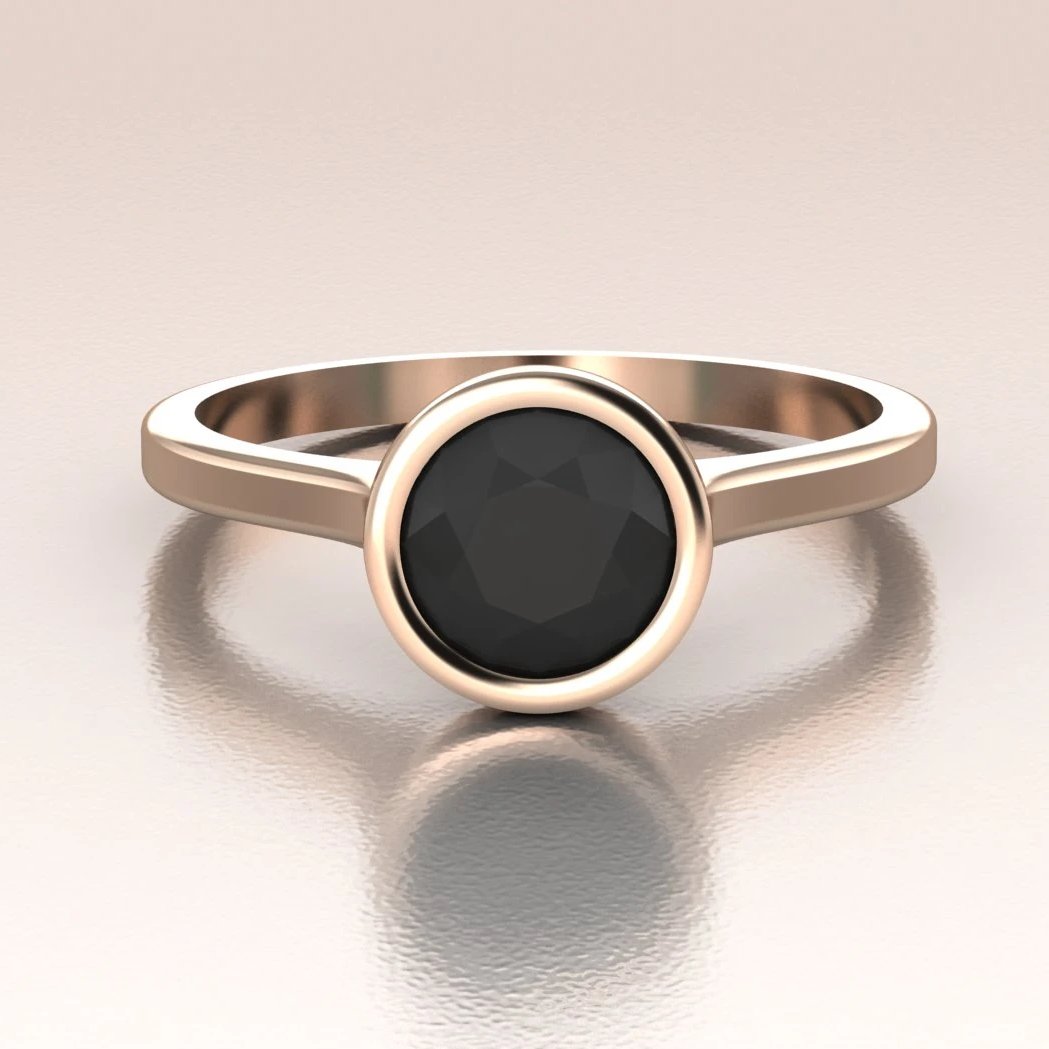 Bezel set black diamond ring Clearance