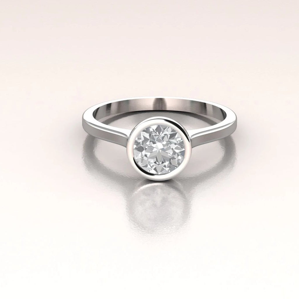 14k White Gold Minimalist Round Solitaire Moissanite Engagement Ring