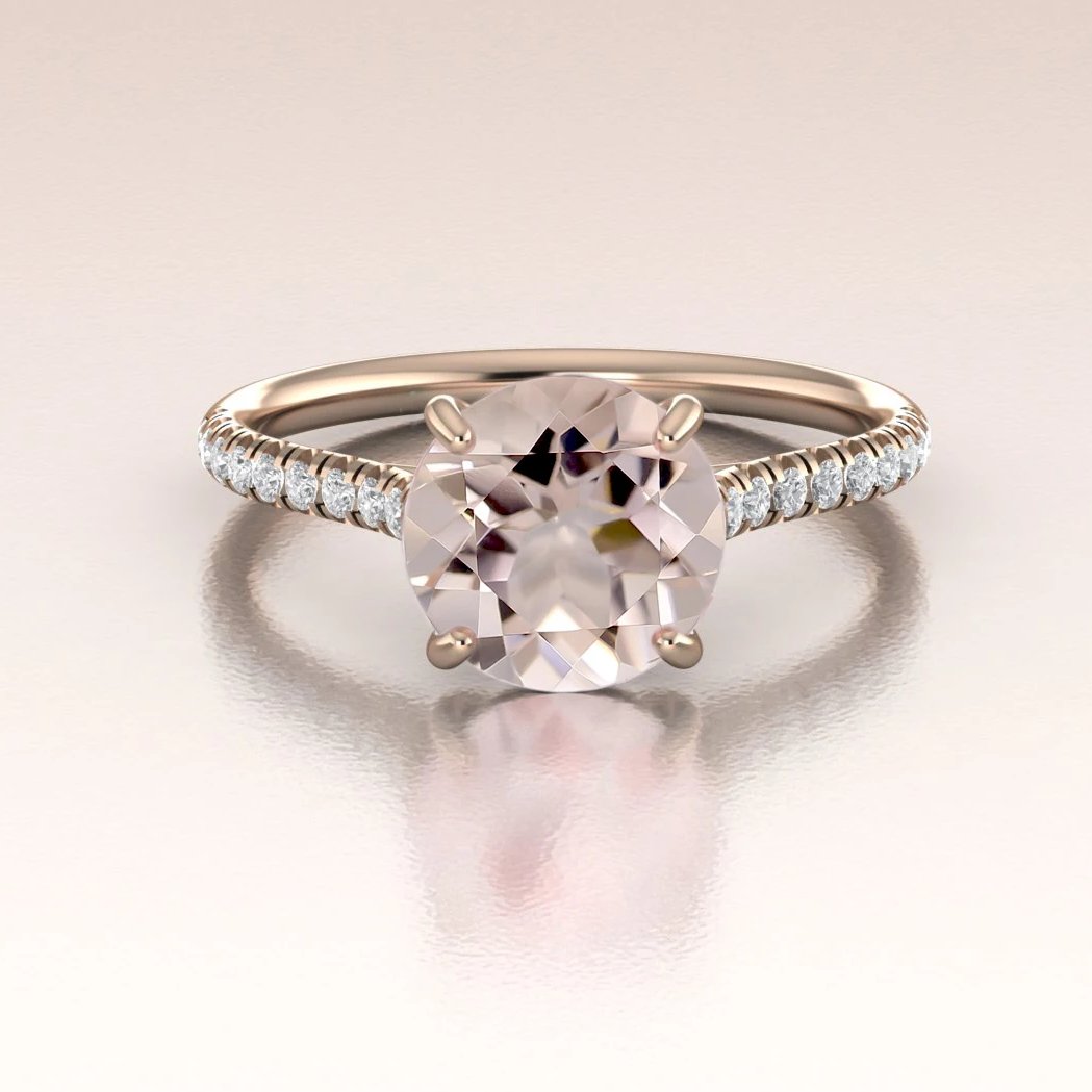 14K Rose Gold Round Solitaire Morganite Diamond Engagement Ring