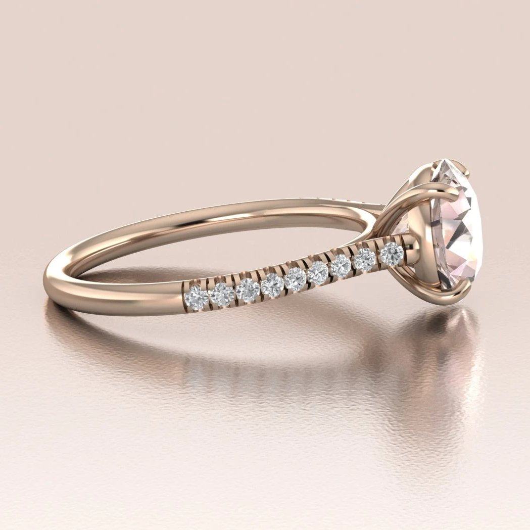 14K Rose Gold Round Solitaire Morganite Diamond Engagement Ring
