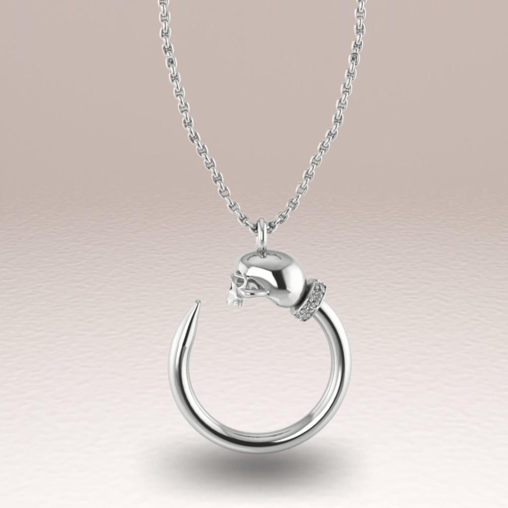 Skull Necklace 14k White Gold with Diamonds 