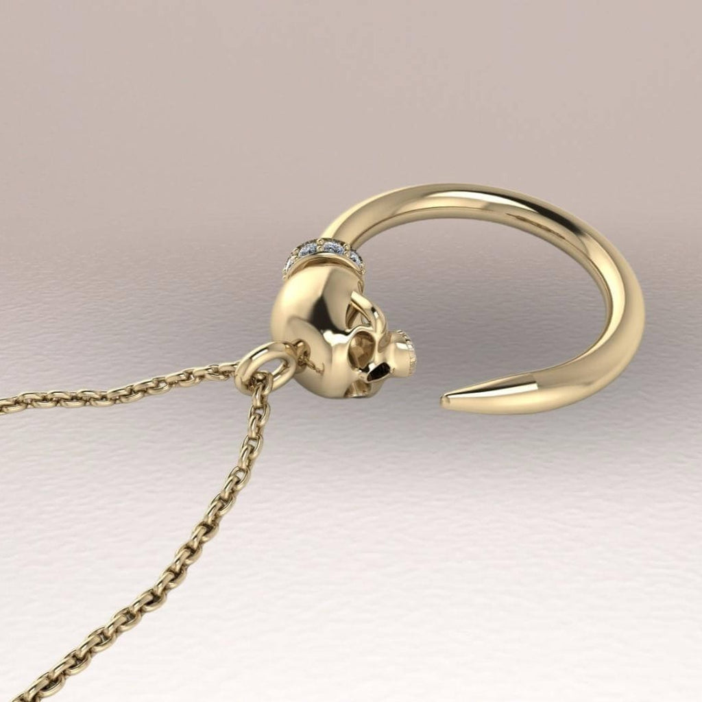 Skull Necklace 14k Yellow Gold Side with Diamonds 