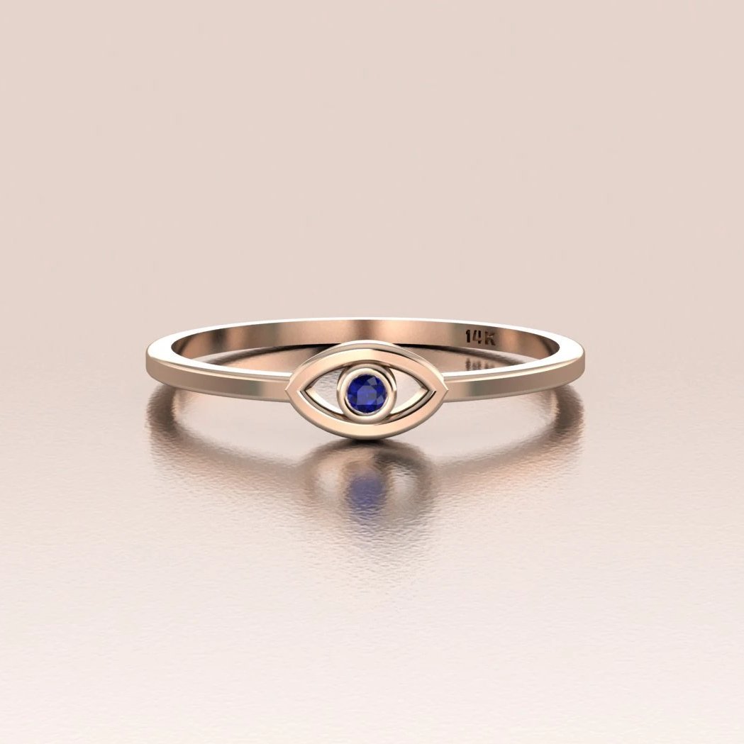 14k Gold Evil Eye Ring with Blue Sapphire | ANTOANETTA
