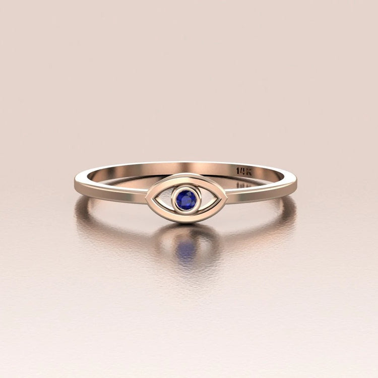 14k Gold Evil Eye Ring with Blue Sapphire | ANTOANETTA
