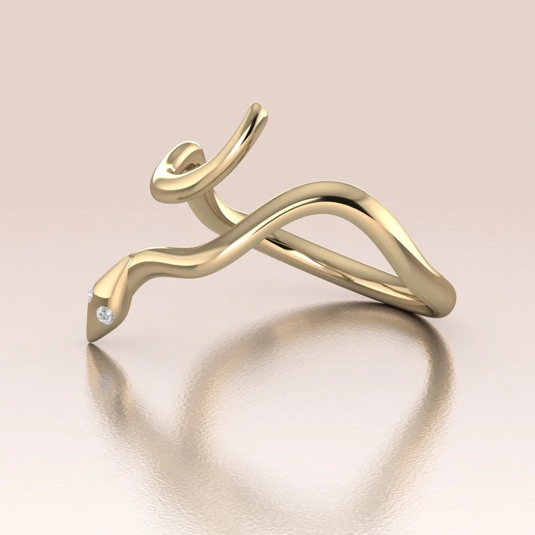 14k Gold Snake Ring with Diamond – Unique Gold Snake Jewelry