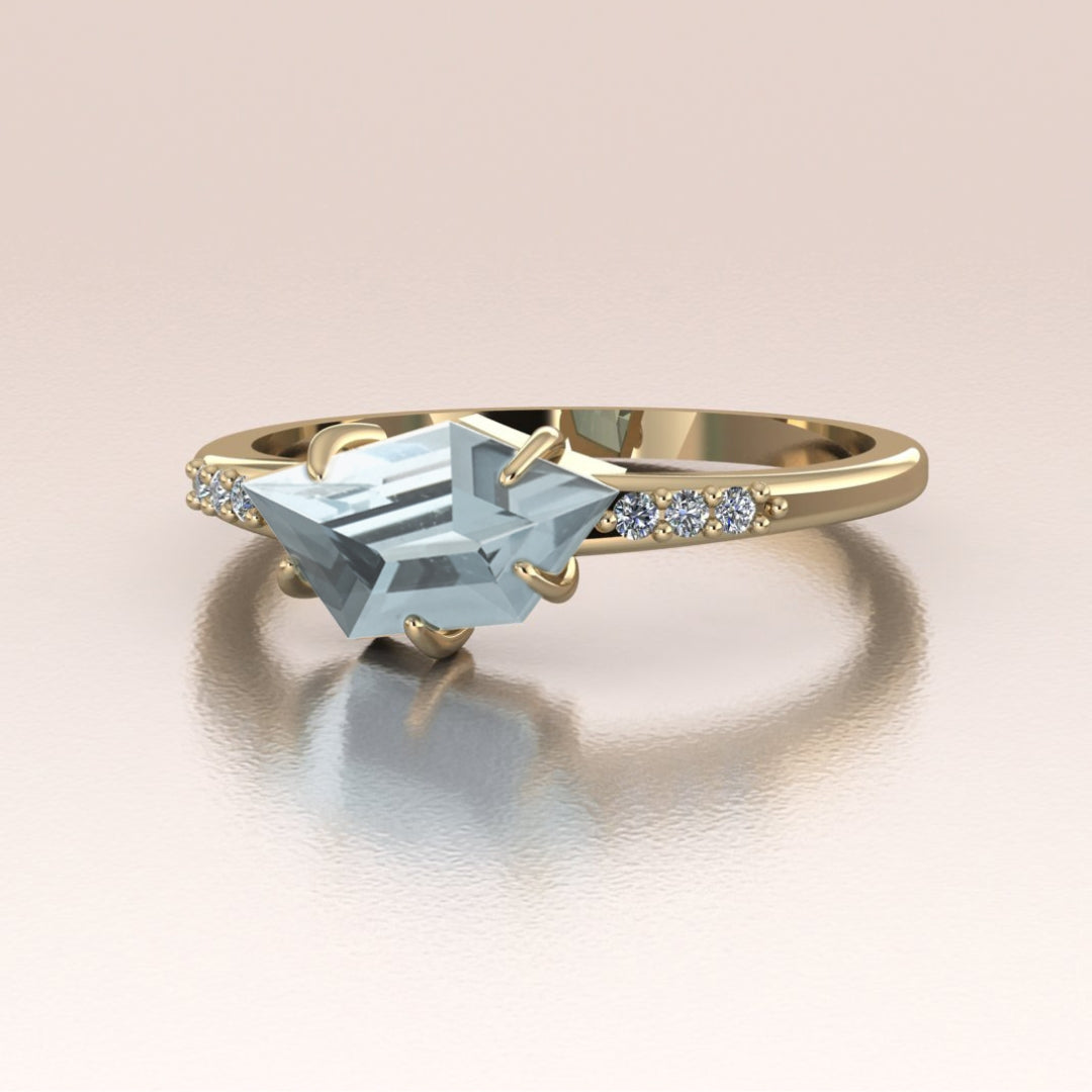 Unique Asymmetrical Aquamarine Ring side view