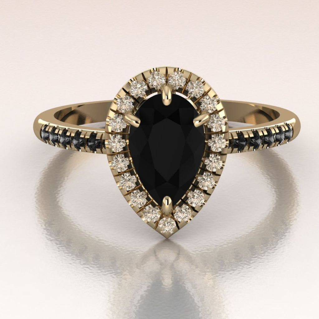 yellow gold pear black onyx engagement ring