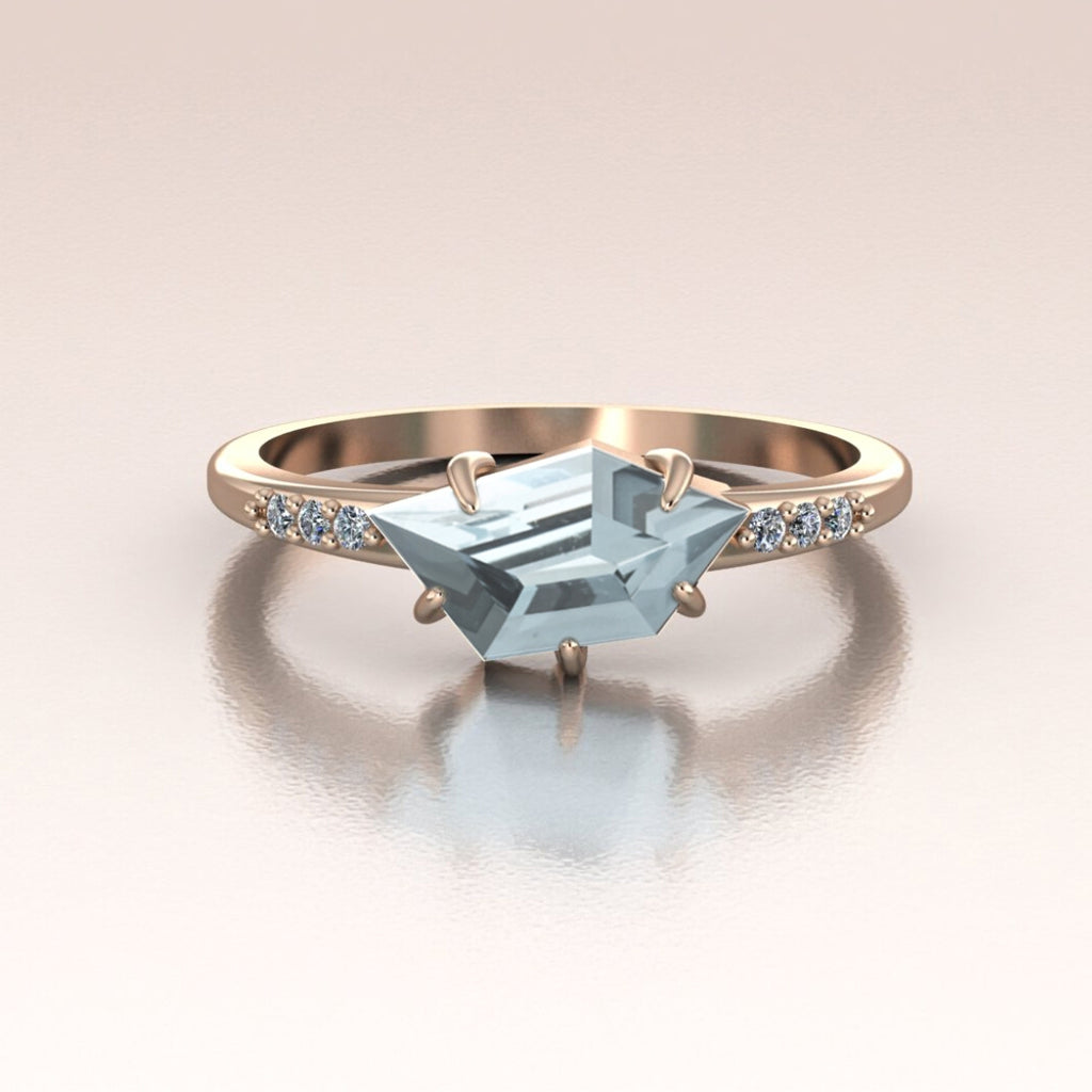 14k rose gold Unique Asymmetrical Aquamarine Ring