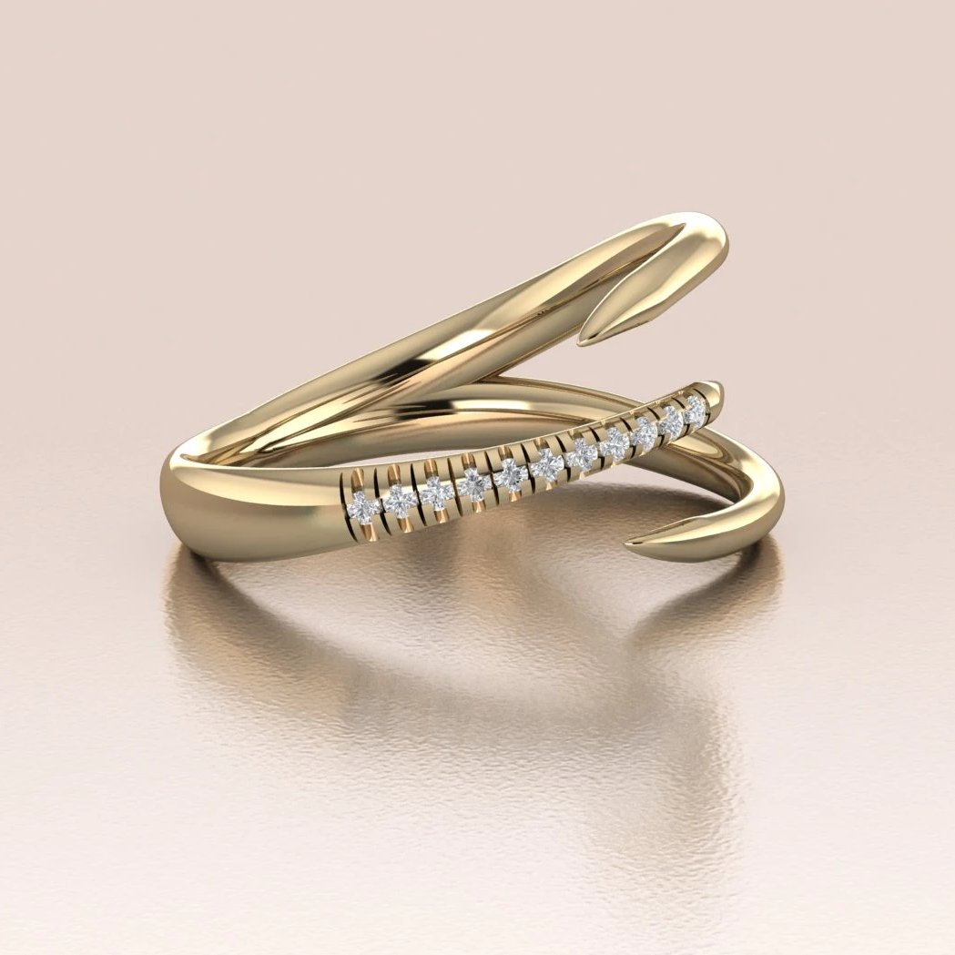 14k Gold Claw Ring with White/black Diamonds | ANTOANETTA
