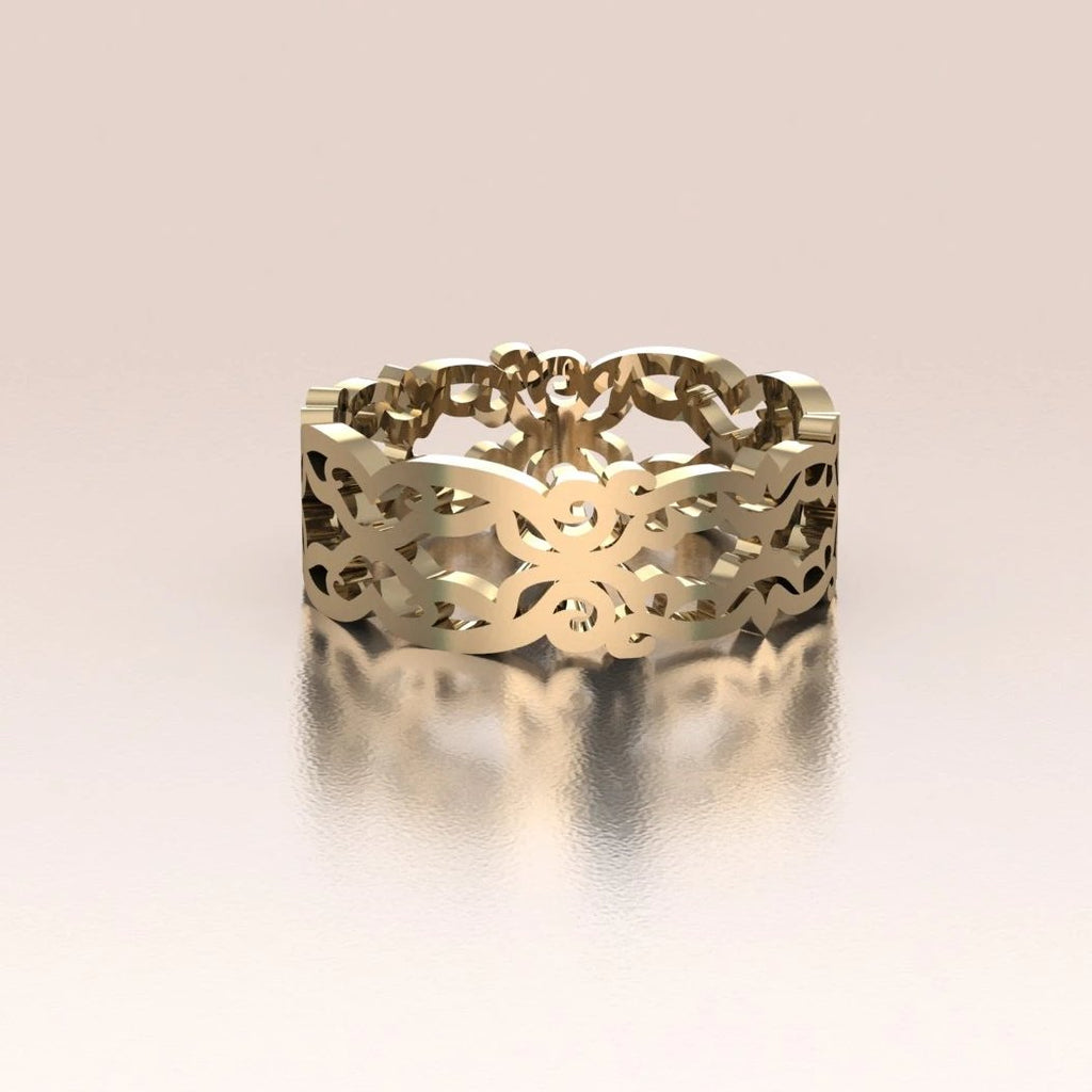 14K Yellow Gold Ornate Vintage Lace Band