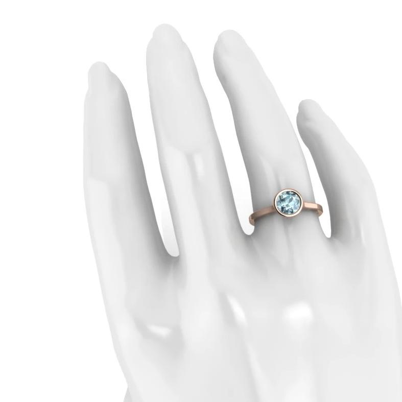 14K Rose Gold Minimalist Round Solitaire Aquamarine Engagement Ring - ANTOANETTA