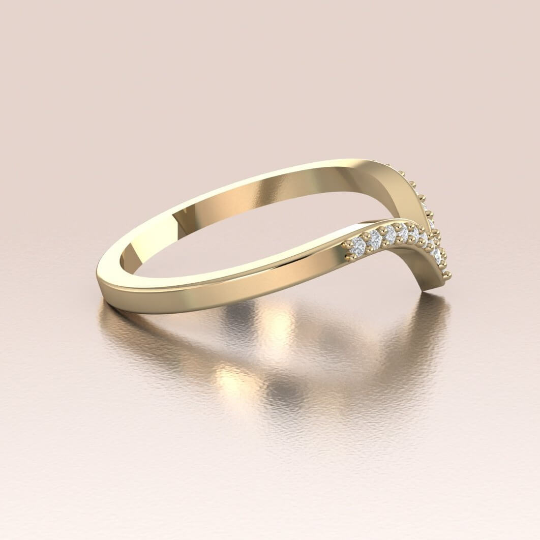 14K Gold White Diamonds V- shape Band