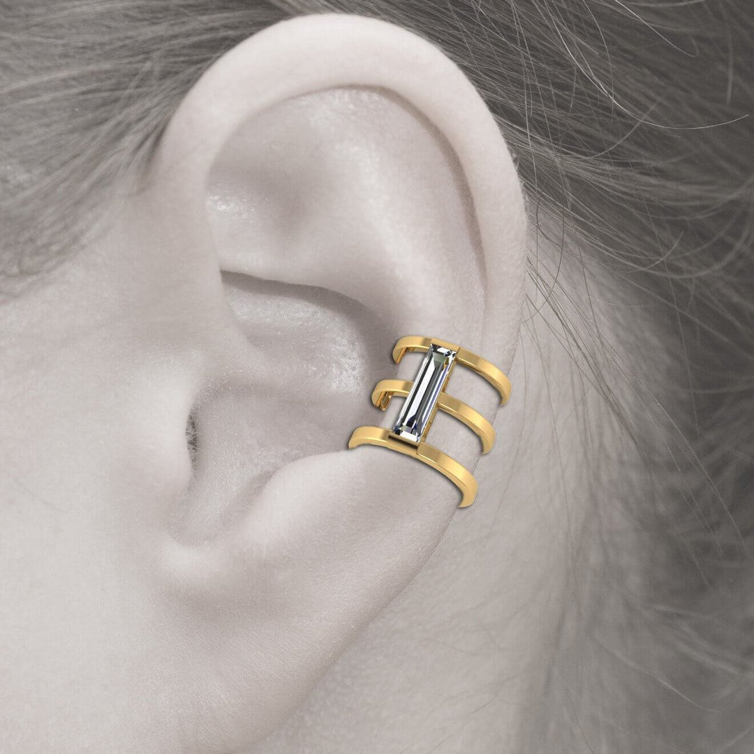 14K Gold Ear Cuff With Clear Crystal Baguette