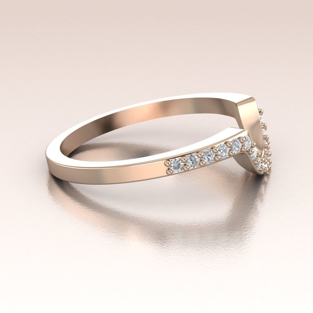 14K Gold Curved Band White Diamonds Pave Band
