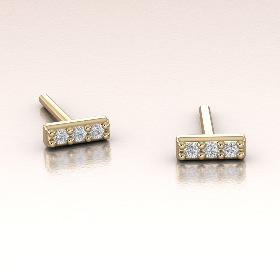 14K Gold Diamond Bar Stud Earrings 14K Gold